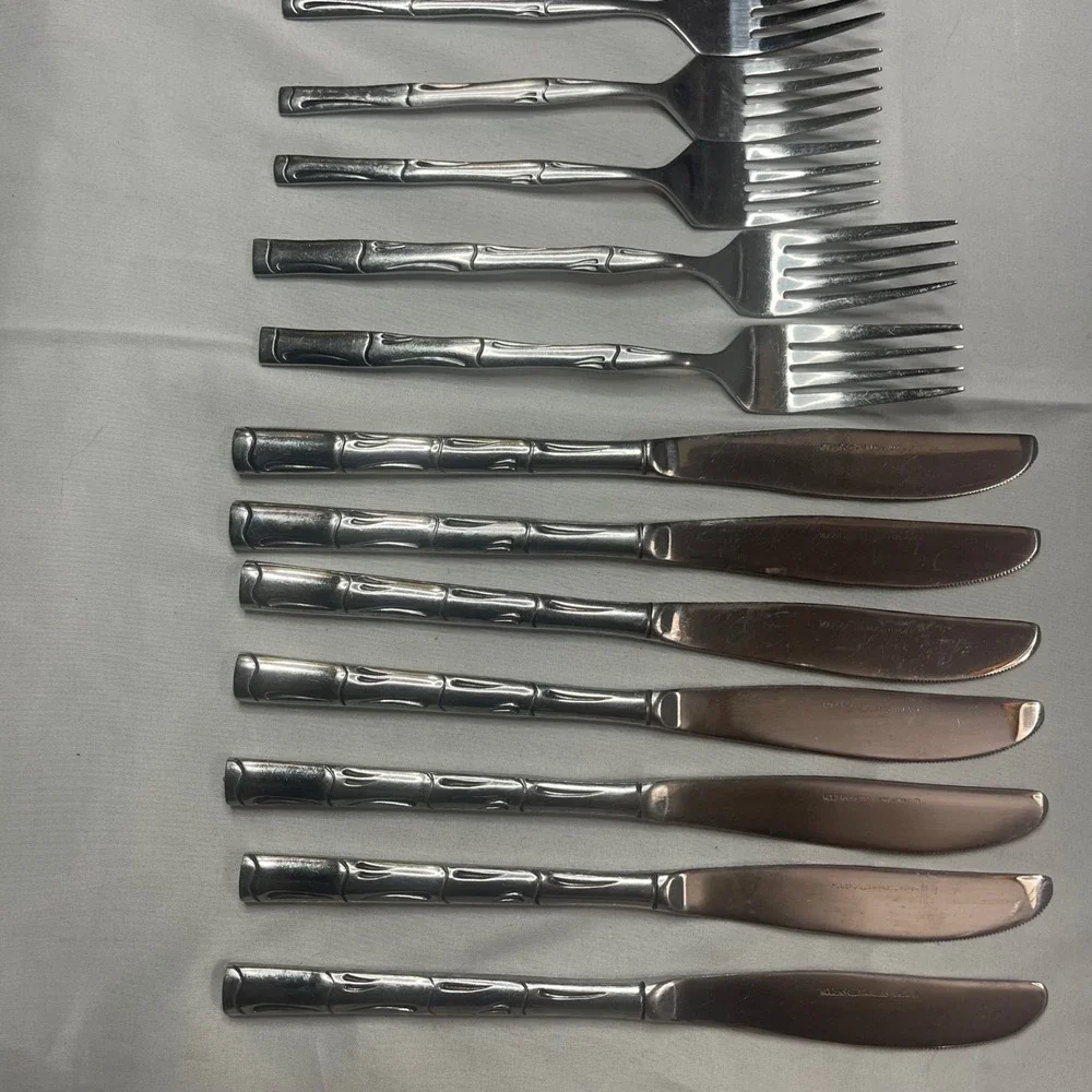 Vintage Bamboo Stainless Steel Flatware Set Mixed Lot made in Korea‎